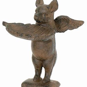CAST IRON FLYING PIG BUTLER BIRDFEEDER FIGURINE
